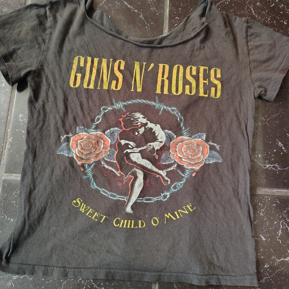 Guns N' Roses Black Boat Neck Reprint Tshirt Grunge